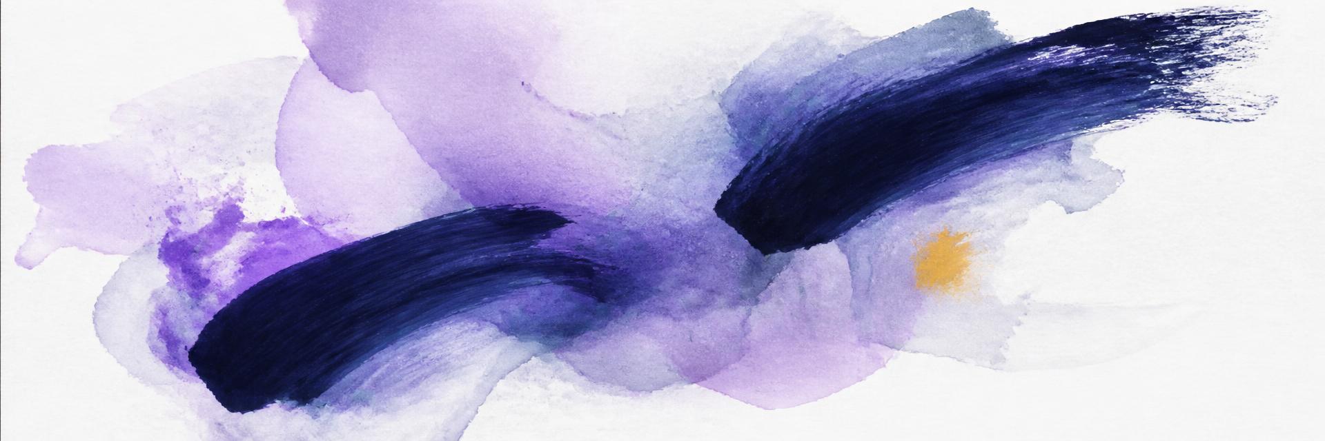 Pieza abstracta vertical con un trazo violeta cruzando capas de navy y gris